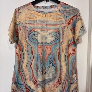 Colorful Marble Print Short Sleeve Top